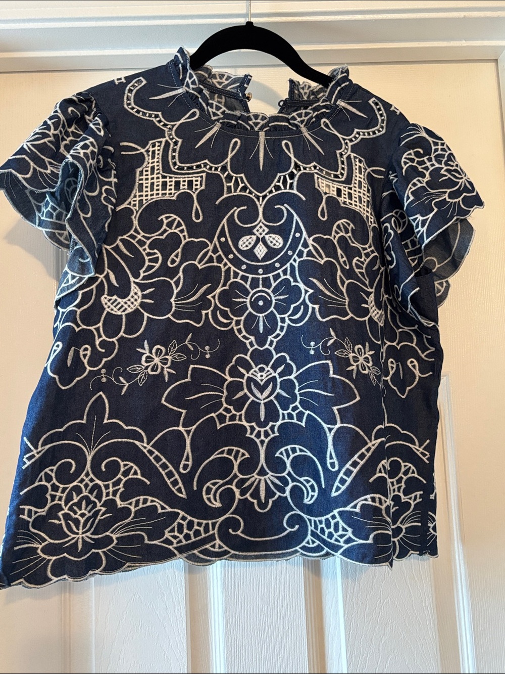 Blue and white denim like top